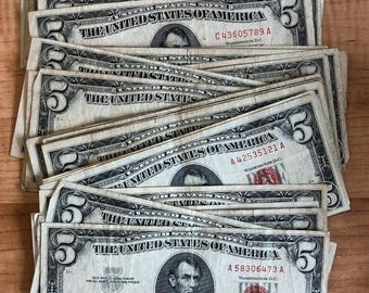 Vintage 1953/1963 Red Seal Five Dollar Bill