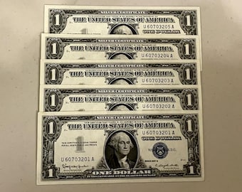 Consecutive 1957 One Dollar Blue Seal Note Silver Certificate Bill 1 Dollar Sequential