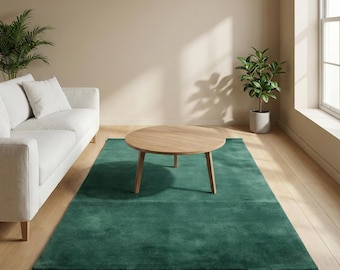 Emerald Green Plush Area Rug, Minimalist Modern Living Room Carpet, Custom Runner