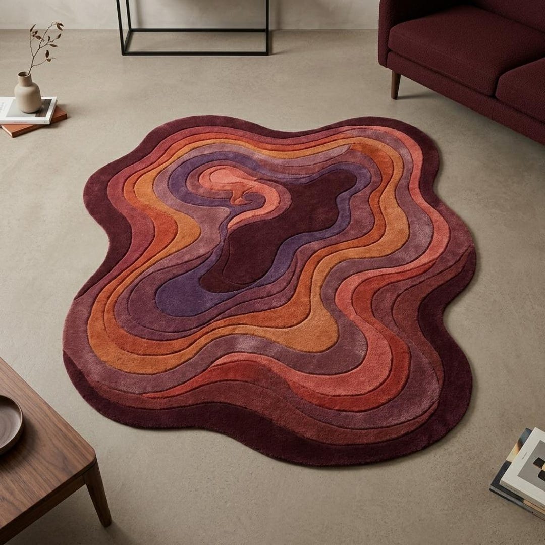 Puddle Rug Shape Irregular Shaped Rug, Funky Rugs, Whimsical Rug, Burgundy Rug, Thick ...