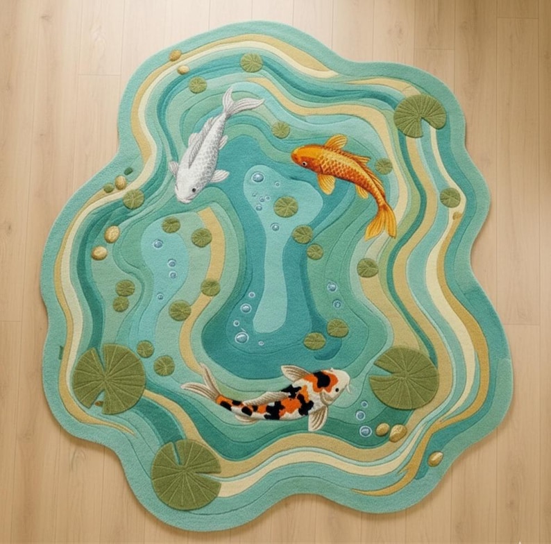 Pond Rug Abstract Hand Tufted Wool Koi Fish Pond Rug, 3D Japanese Zen Area Carpet - Etsy