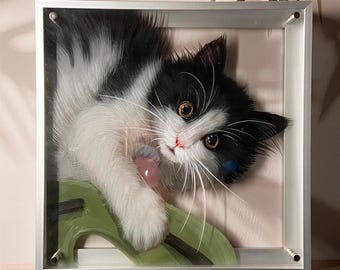Custom 3D Pet Portrait Painting – Handmade Layered Acrylic Art,  Cat & Dog, 6 Layers