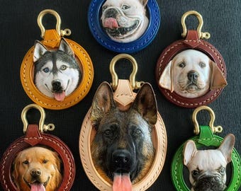 Custom 3D Pet Portrait Leather Keychain – Handmade Dog Cat Pendant, Personalized Pet Keepsake Gift