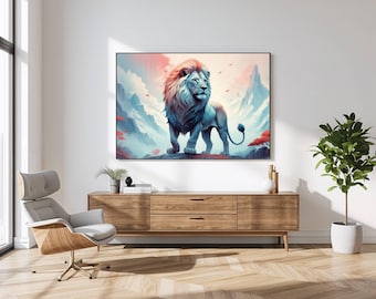 Lámina artística de un león majestuoso: decoración moderna de vida silvestre para el hogar