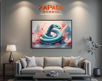 Watercolor Snake Print: Blue & Red Reptile Wall Art