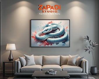 Impresión artística de serpiente en acuarela: Decoración natural de reptiles azules