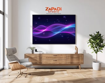 Neon Wave Poster | Futuristic Abstract Wall Art Print | Colorful Modern Home Decor | ZaPaDi Studio