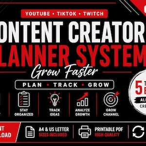 Content Planer Vorlage | Social Media Planer für Creator | YouTube TikTok Planer Bundle | Sofort Download PDF | ZaPaDi Studio