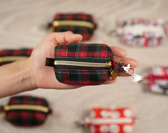Handmade Itty Bitty Boxy Zipper Pouch - Tartan key chain