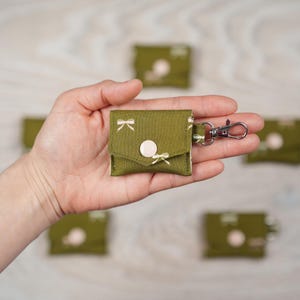 Handmade Mini Pouch with Keychain –Matcha Green with Bow