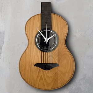 Handmade Wooden Guitar Wall Clock Music Room Decor - Christmas Gift