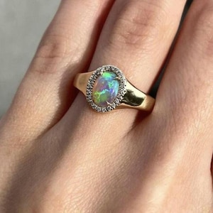 Ethiopian Opal 14K Solid Gold Ring: Multicolor Fire Statement Ring