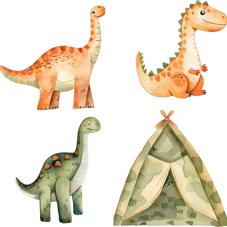 Watercolor Dinosaurs Clipart Bundle, Jurassic Dino Clipart, Prehistoric ...