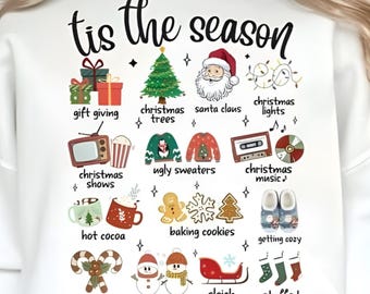 Tis The Season Christmas PNG winter latte Santa presents tree Vibes coffee Love Thanksgiving Family Sublimation design hand drawn