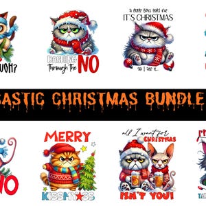 Sarcastic Christmas Cat Sublimation Bundle | Funny Grumpy Cat Holiday PNGs | Xmas Mug & T-Shirt Print Designs | Digital Download