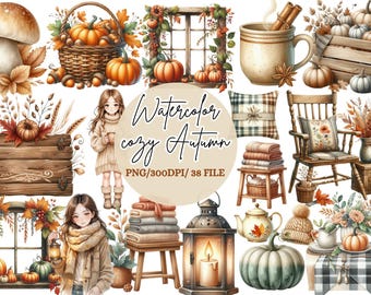 Watercolor Cottage Soul Clipart, Cottagecore Clip Art, Rustic ClipArt, Planner Stickers, Vintage PNG, Digital Download, Commercial Use
