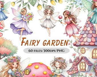 Watercolor Fairy Garden Clipart: Magical Nursery PNG (Digital Download)