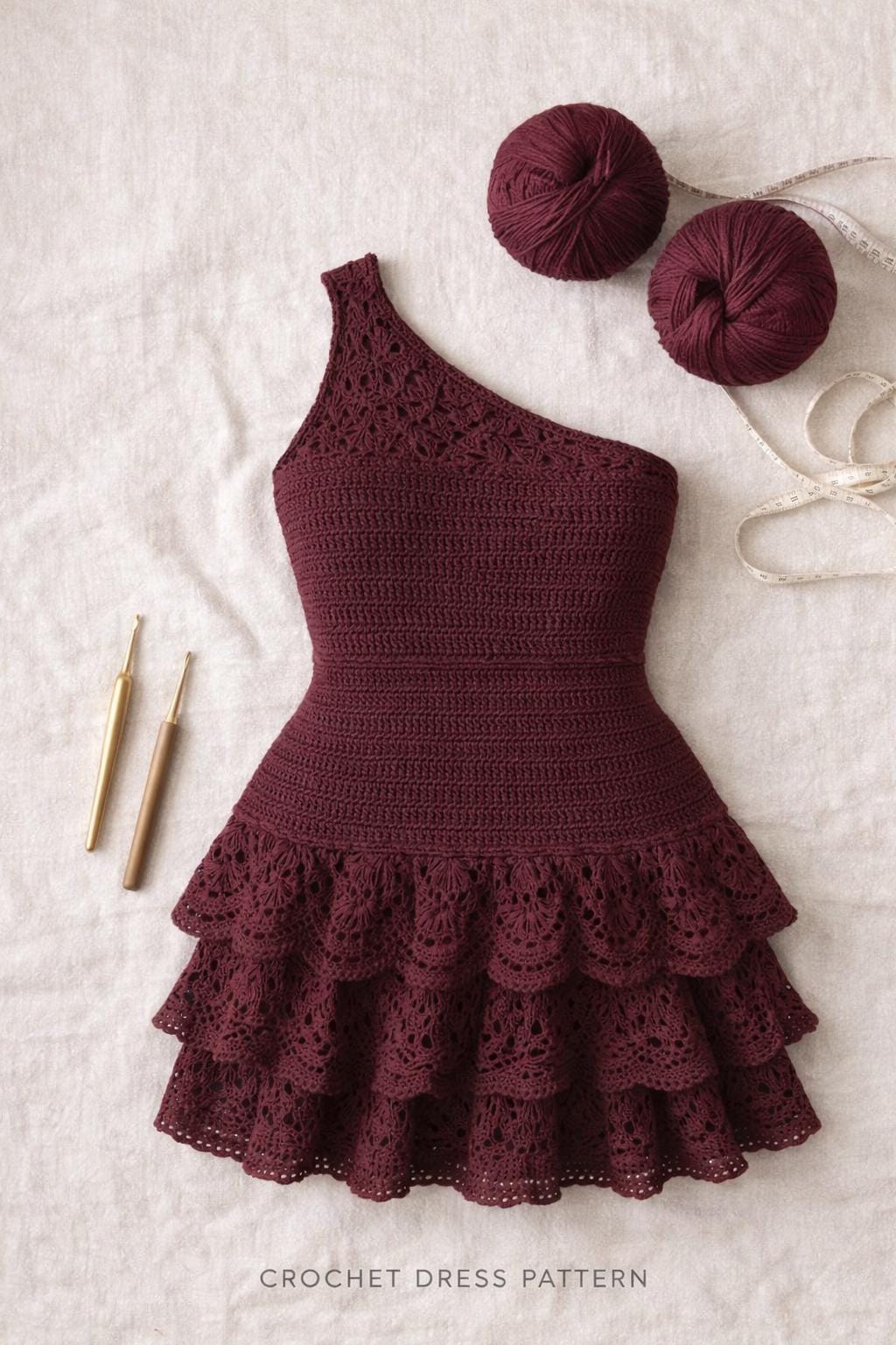 One Shoulder Lace Mini Dress Crochet Pattern PDF