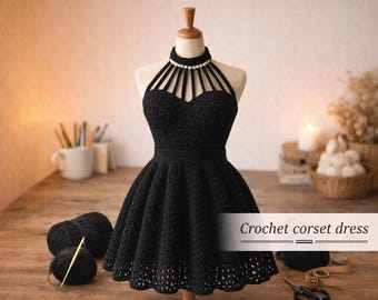 Crochet Corset Dress Pattern | Strappy Neck Crochet Dress | (PDF Download)