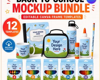 Back to School Templates Bundle Canva Editable, School Supply Editable Templates, Backpack Notebook Crayon Pencil Glue Bottle Bundle