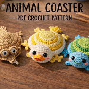 Animal Coaster Crochet Pattern Bundle, 3-in-1 Amigurumi, Animals Cup Holder,Squirrel Frog (PDF Pattern)