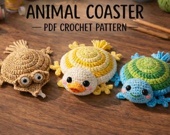 Animal Coaster Crochet Pattern Bundle, 3-in-1 Amigurumi, Animals Cup Holder,Squirrel Frog (PDF Pattern)