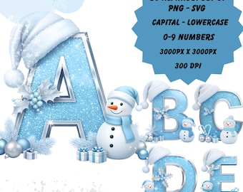 Christmas Snowman Alphabet, PNG Clipart Letters (Digital Download)