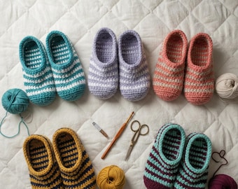 Easy Crochet Slippers PDF, Sailor Inspired Felt Shoes, Step-by-Step Guide, EU Sizes 36–45