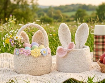 2 IN 1 Crochet Bunny Basket | Amigurumi Easter Pattern (PDF) Egg Holder Rabbit Storage Basket