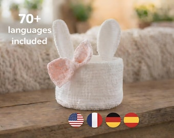 Bow Bunny Basket Crochet Pattern, Rabbit Storage Amigurumi, Nursery Gift Crochet, Easter Basket with Bow, Spring Decor Pattern, Bunny Bag