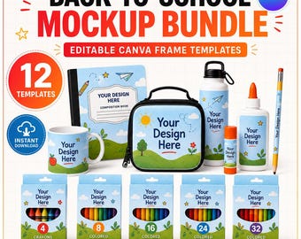 Back to School Templates Bundle Canva Editable, School Supply Editable Templates, Backpack Notebook Crayon Pencil Glue Bottle Bundle