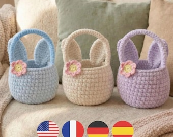 Bow Bunny Basket Crochet Pattern, Rabbit Storage Amigurumi, Nursery Gift Crochet, Easter Basket with Bow, Spring Decor Pattern