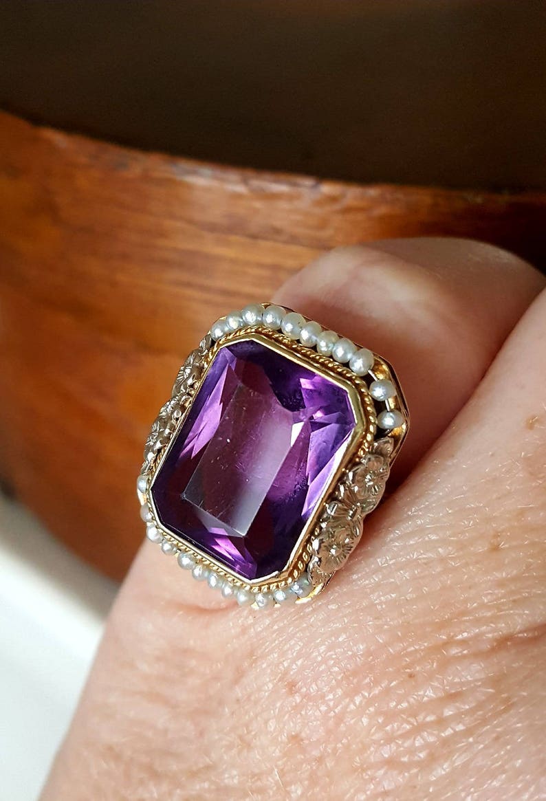 Vintage Emerald Cut Amethyst Ring | Etsy