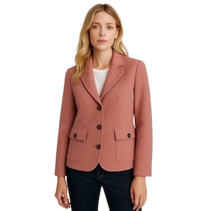 Vintage L.L. Bean Wool Silk Blend Tailored Tweed Double Breasted Notch Lapel Blazer Pink Size M Petite