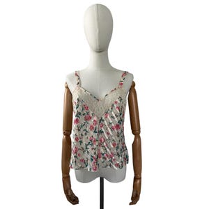Victoria’s Secret Gold Label Vintage Floral Lace Trim Camisole Top Cream and Pink Women’s Size M
