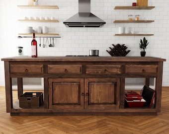 Reclaimed Wood Kitchen Island, Trinidad Farmhouse Island, Rustic Kitchen Cabinet Island with Drawers, Solid Wood Storage Island_08