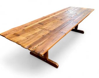 Farmhouse Trestle Dining Table, Reclaimed Wood Harvest Table, Rustic Solid Wood Kitchen Dining Table, Handmade Furniture_07