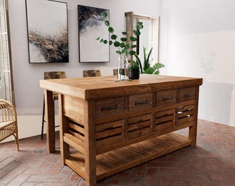 Beau Kitchen Island Table, Farmhouse Kitchen Island with Storage Shelves, Rustic Wood Kitchen Counter, Modern Kitchen Prep Table_09