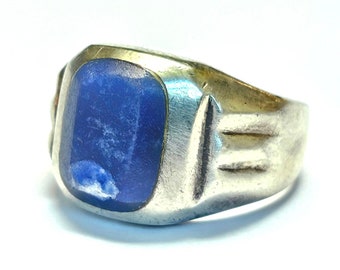 Vintage Mens Sodalite Sterling Ring  Art Deco Signet Ring Size 13