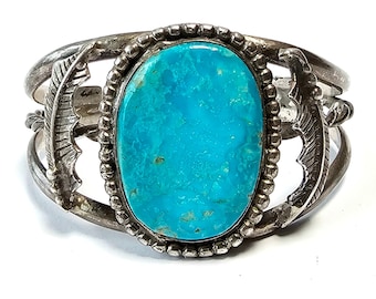 Navajo Turquoise Cuff Bracelet Vintage Dine Watery Turquoise Sterling Bracelet