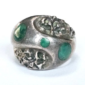Malachite Sterling Ring Abstract Modernist Mexico Mateo Ring Size 9 ca 1960s image 2
