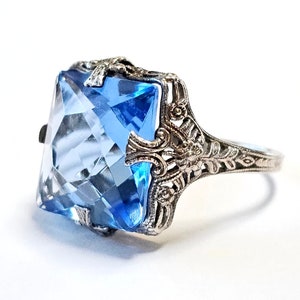 Antique Sapphire Ring Edwardian Era Sapphire Glass Sterling Ring Size 8.5 image 2