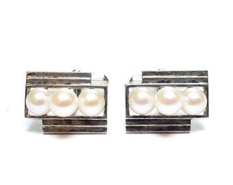 Mikimoto Pearl Cuff Links Akoya Pearls Vintage Mikimoto Silver Cufflinks