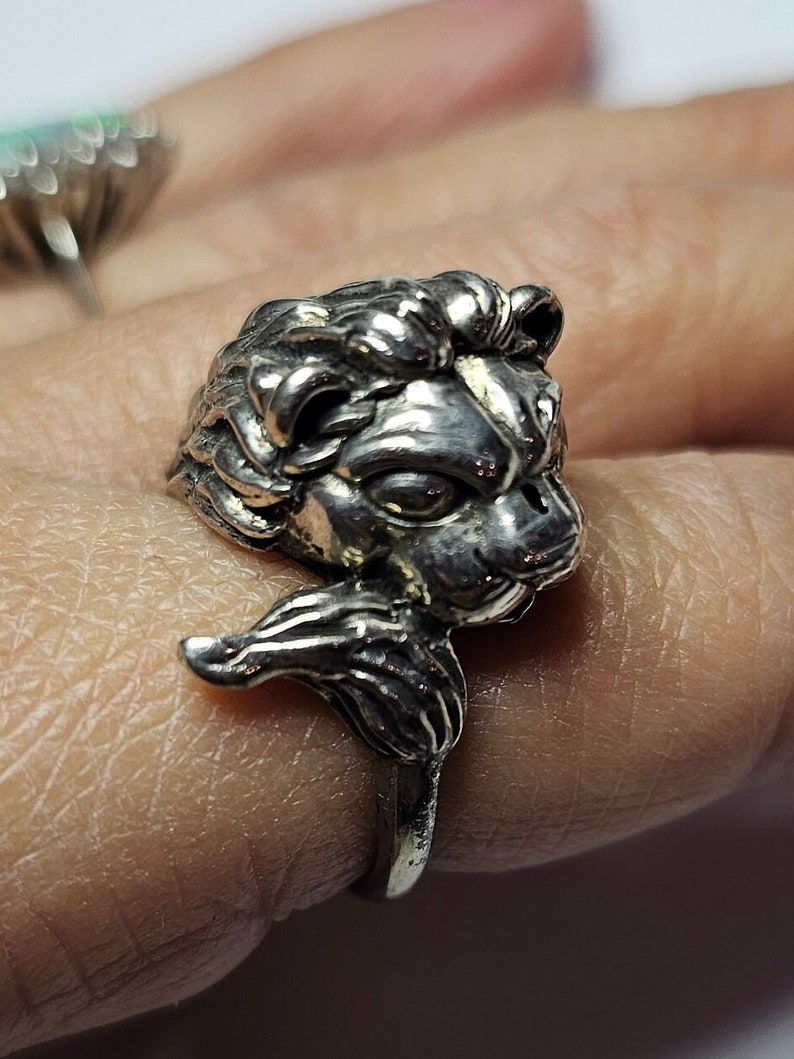 Lion Ring Vintage Kabana Sterling King Lion Ring Size 6.25 image 1