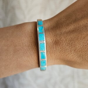 Navajo Turquoise Inlay Row Cuff Bracelet Vintage Dine Turquoise Sterling Silver Tamaño 6 imagen 5