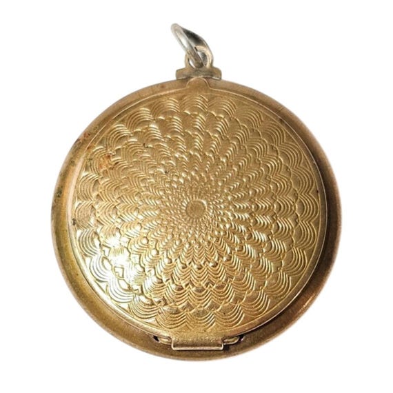 Antique Vintage Antique Brass Guilloche Pattern Round Locket Pendant