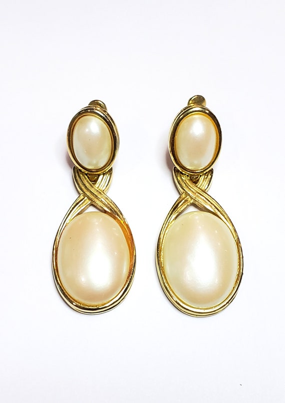Givenchy Earrings Large Faux Pearl Drop Clip On 1… - image 1