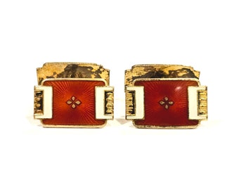 Aksel Holmsen Norne Sterling Enamel Cuff Links Red, White Gold