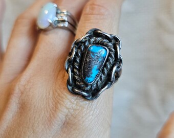 Bisbee Turquoise Men Ring Vintage Dine Navajo Sterling Men's Biker Ring Size 11