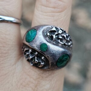 Malachite Sterling Ring Abstract Modernist Mexico Mateo Ring Size 9 ca 1960s image 1